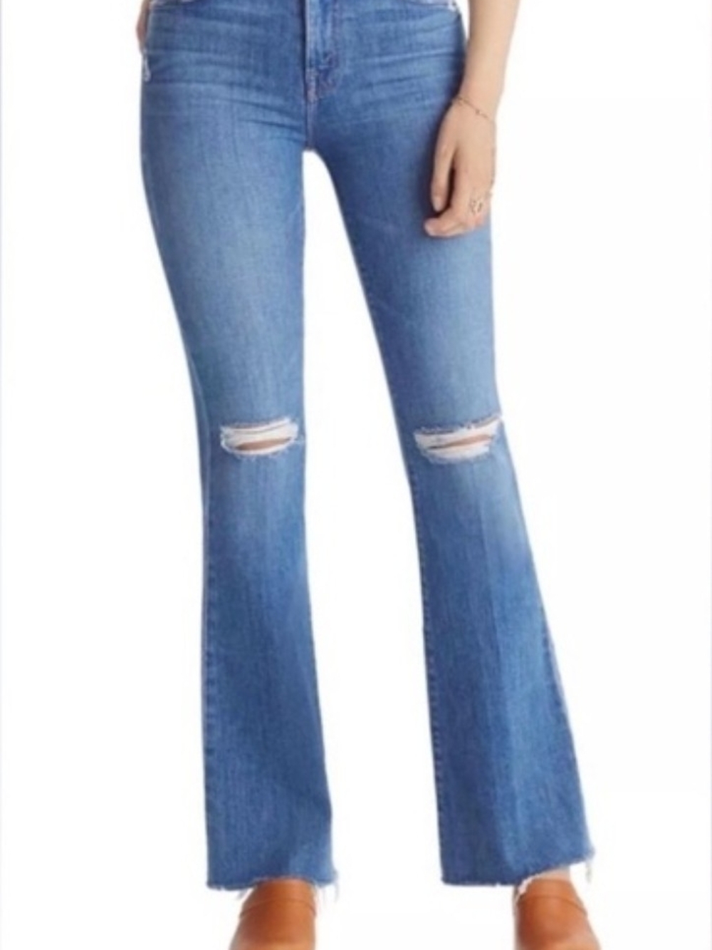 MOTHER The Weekender Fray Distressed Flare Jeans Six Packs On Me Womens 28